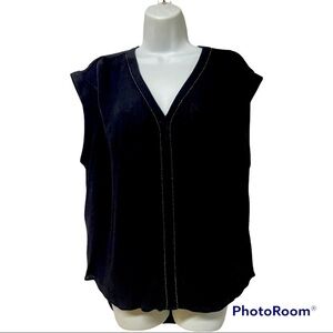 Jennifer Lopez L Sleeveless Beaded V neck Rayon Black
